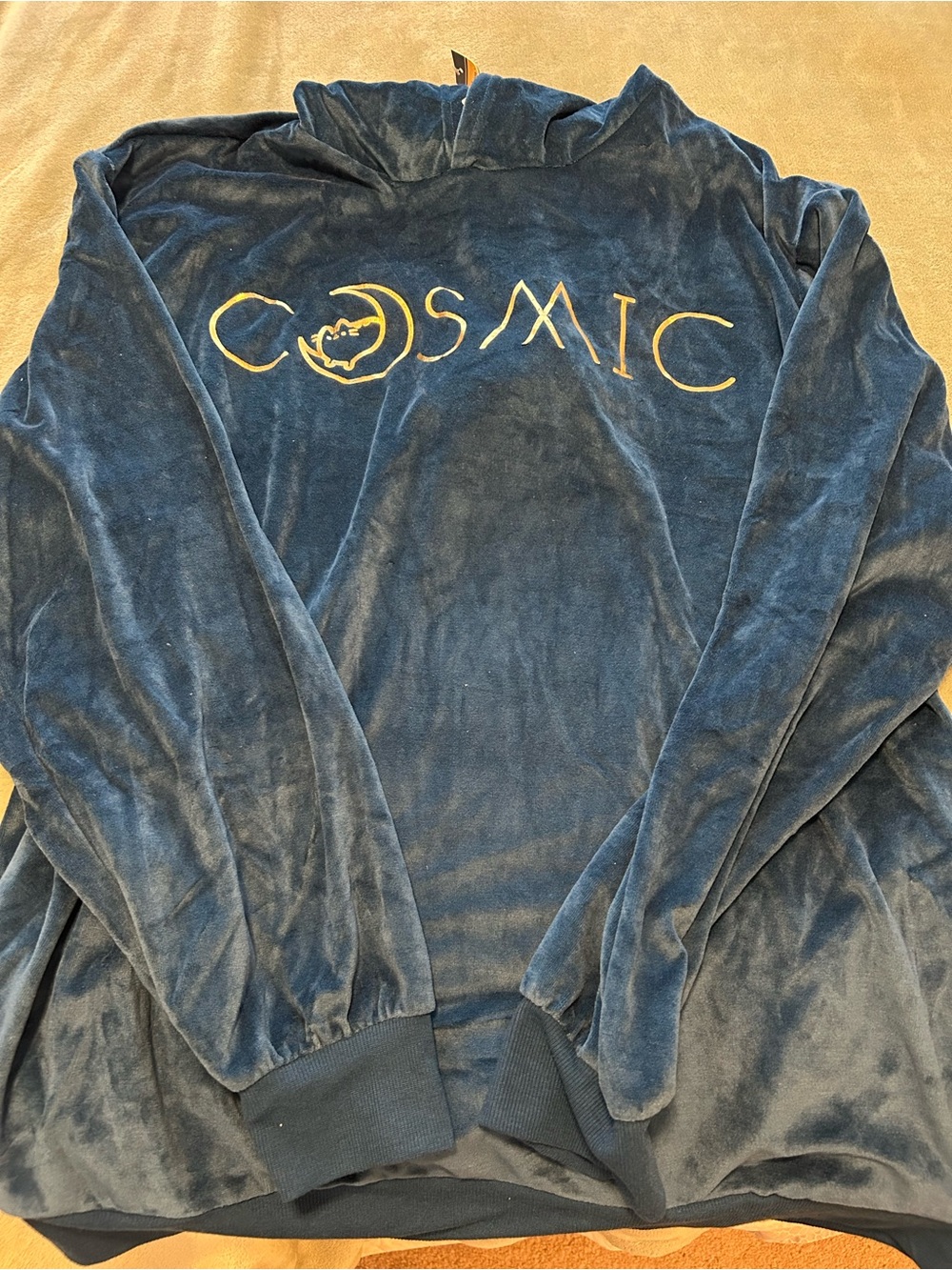 Pusheen Cosmic Blue Velvet Hoodie with Gold Accents Size 3X NWT